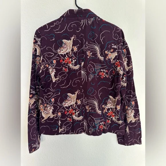 Johnny Was Womens Jacket Blazer Purple‎ Floral Dragon Embroidered size Large - Picture 3 of 12